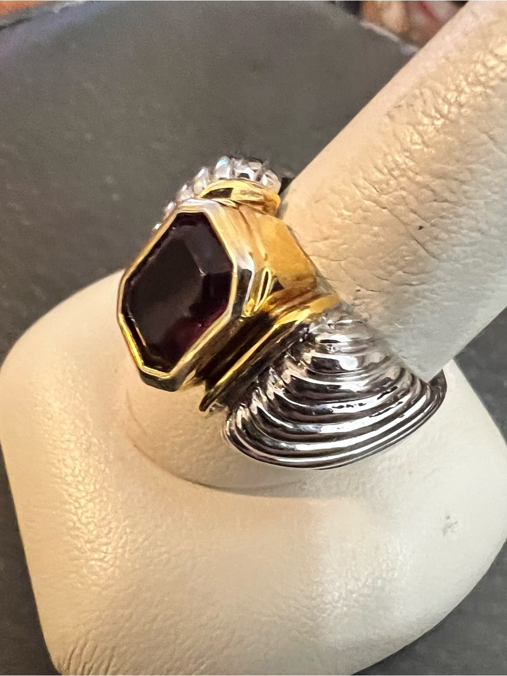Gold and Silver Ring with Deep I purple Gemstone